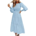 thumbnail image 2 of Vestido De Cuello Redondo, Elegante, Cómodo, Plisado, Maxi Vestido Con Capas De Color Puro Para Mujeres Para Citas Para El Trabajo ANGGREK No, 2 of 5