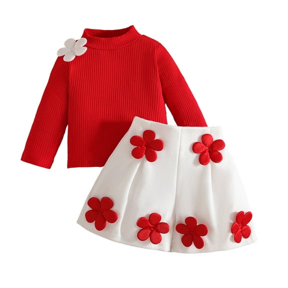 FUZHIQ Girls Matching Sets ,Girls Outfits Sets Long Sleeve High Neck Embroidered Ribbed Top With Button Shorts Winter Fall Casual School Party Outfit For Toddler Baby 6 Months To 3 Years,2-3 Years