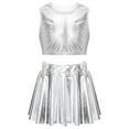 thumbnail image 1 of YEAHDOR Kids Girls Shiny Metallic 2Pcs Dance Suit Cropped Tank Top with A-Line Pleated Skirt Dance Set Performance Costume, 1 of 7