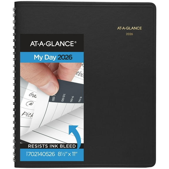 AT-A-GLANCE 24-Hour 2026 Daily Appointment Book Planner Black Large 8 12 x 11 -