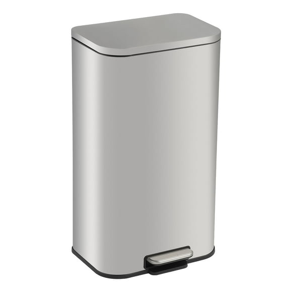 Poubelle de Cuisine, Poubelle en Acier Inoxydable avec Couvercle à Fermeture Douce, Seau Intérieur Amovible et Grand Pédale, Bac Rectangulaire Gain de Place pour la Maison, le Bureau, la Salle de Bain