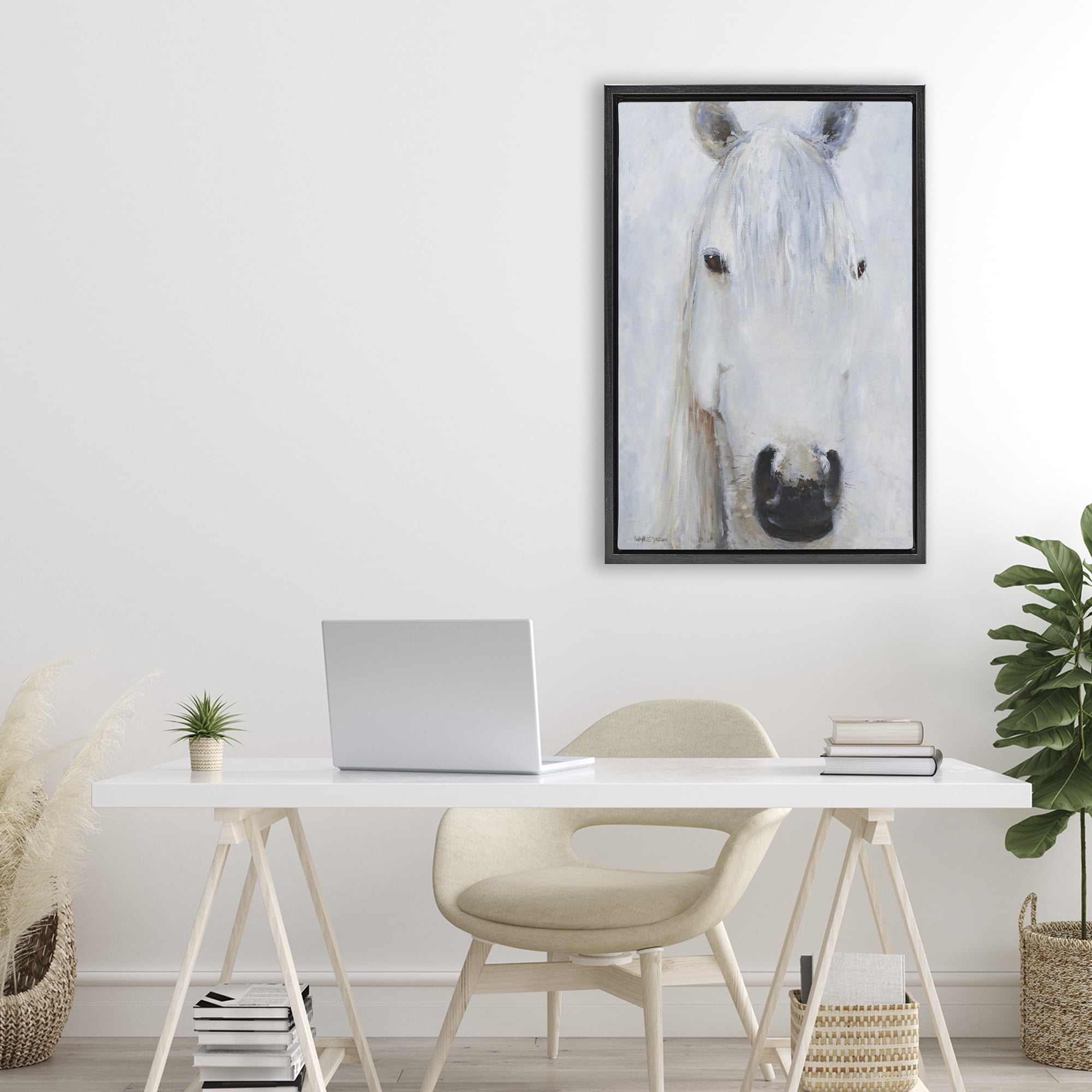 Stupell Industries Pure White Horse Portrait Black Framed Floater Canvas Wall Art, design by Jadei Graphics