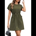 thumbnail image 3 of Robes Femmes Printemps Été 2025 Décontractées Col Rond à Volants Manches Courtes Fluides Ligne A Mini Robe avec Poches Vert Mousse L, 3 of 8