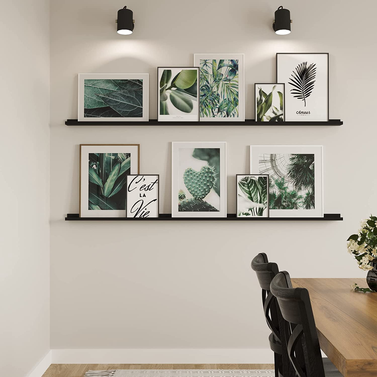 Wallniture Denver 72" Floating Shelves for Picture Frames Collage Wall Decor Picture Ledge Living Room, Vinyl Record Holder Black Set of 2