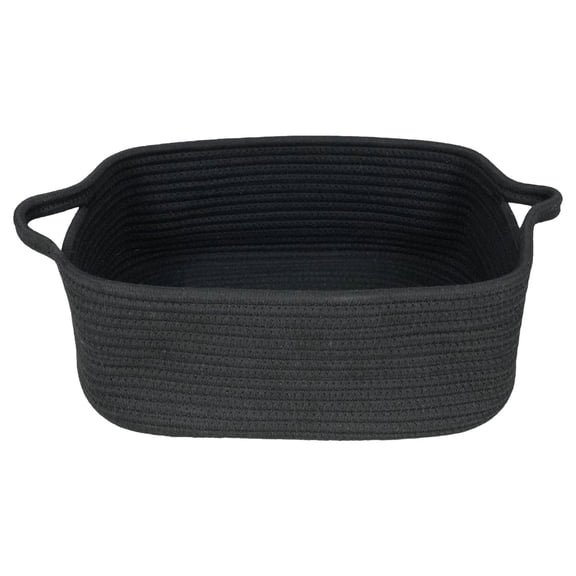 Woven Basket, Gift Basket Empty with Gift Bags and Ribbons, Rope Baskets for Baby Showers, Storage Baskets with Handles for Nursery, Pet Toy Organizer,Woven Rectangular Storage Basket,Black