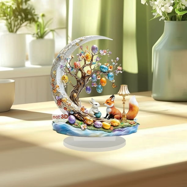 Decoración de escritorio acrílica con forma de conejo y árbol | Decoración caprichosa para el hogar | Adorno transparente duradero para sala de estar, oficina, habitación infantil | Idea de reg