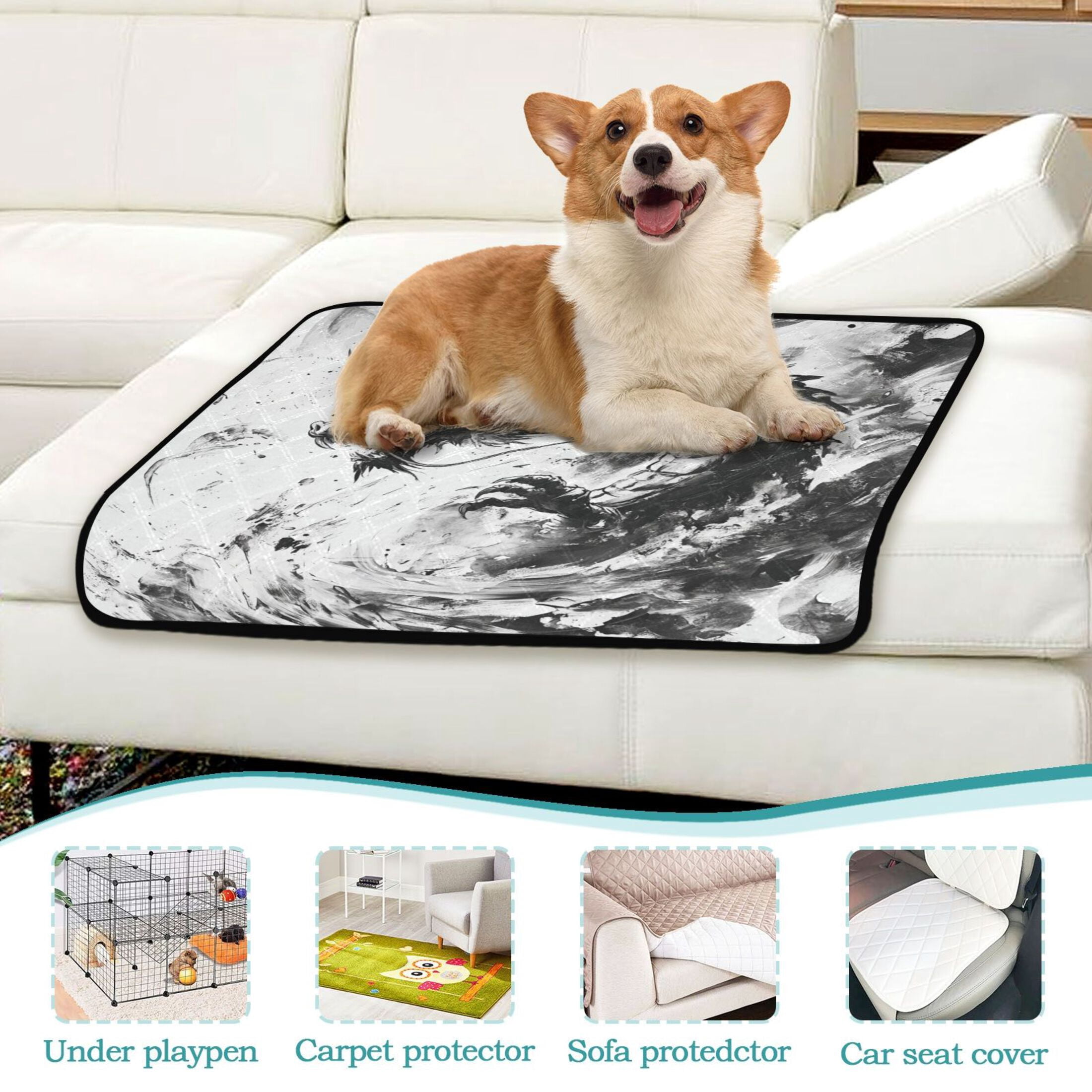 Qxltty Black Dragon Cat litter Pads Pet Set of 3 Diaper Mats Center Anti-leakage Layer Absorbent Soft and Comfortable