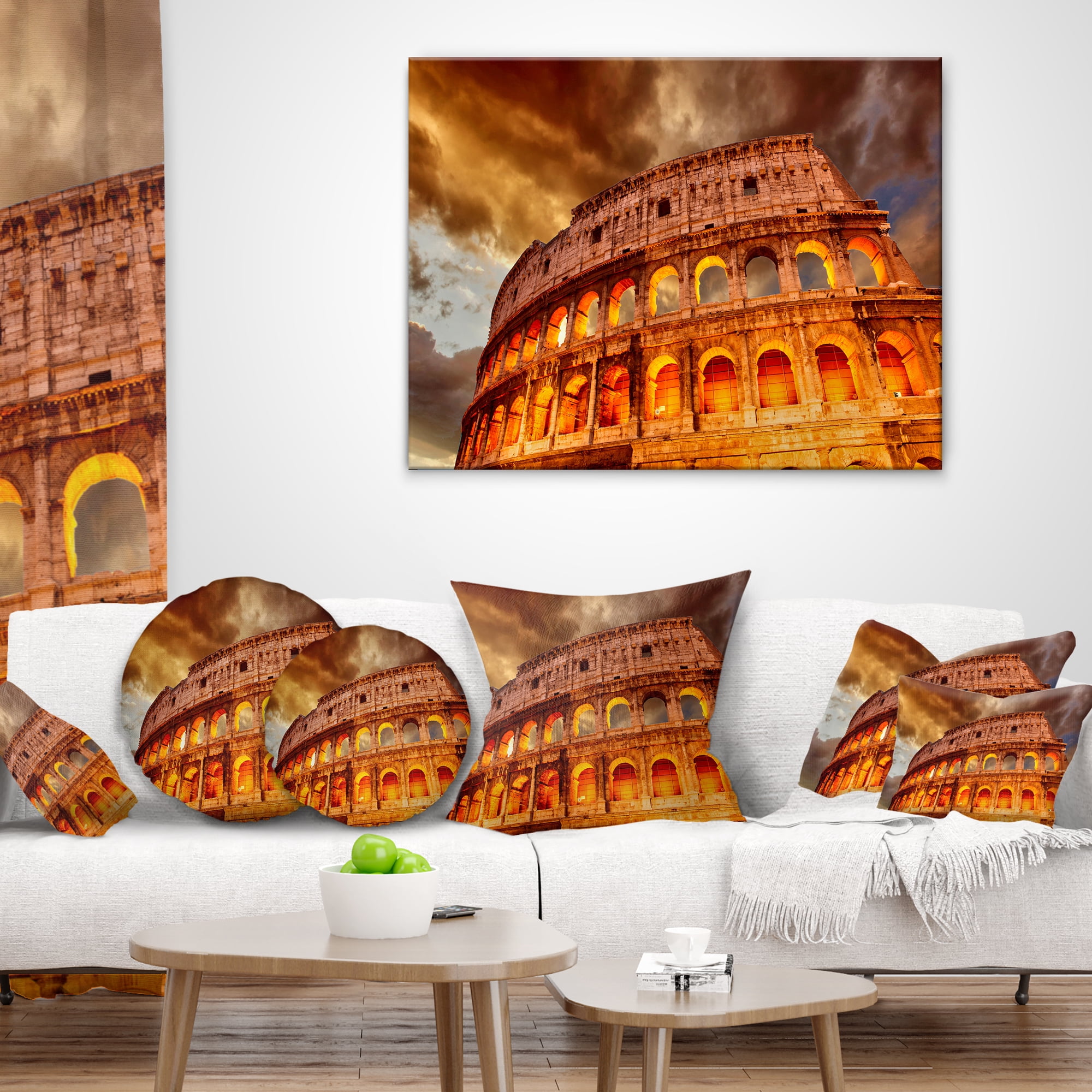 Designart Colosseum in Rome Landscape - Monumental Throw Pillow - 16x16