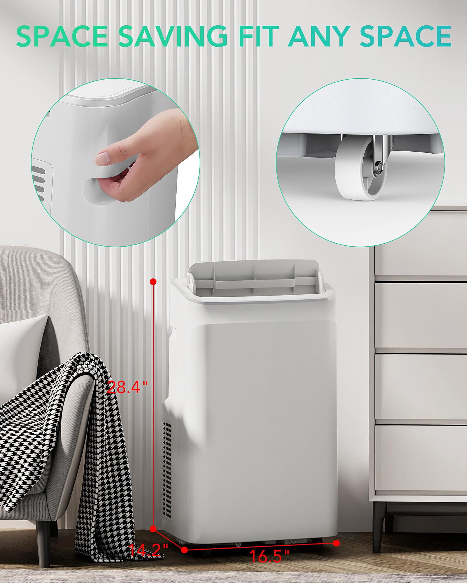 12,000 BTU Portable Air Conditioner, 3-in-1 Multifunctional Air Cooler with Remote Control & 24-Hour Timer, Cools Up to 500 sq.Ft, Portable AC for Bedroom, Living Room, Home, Office, White