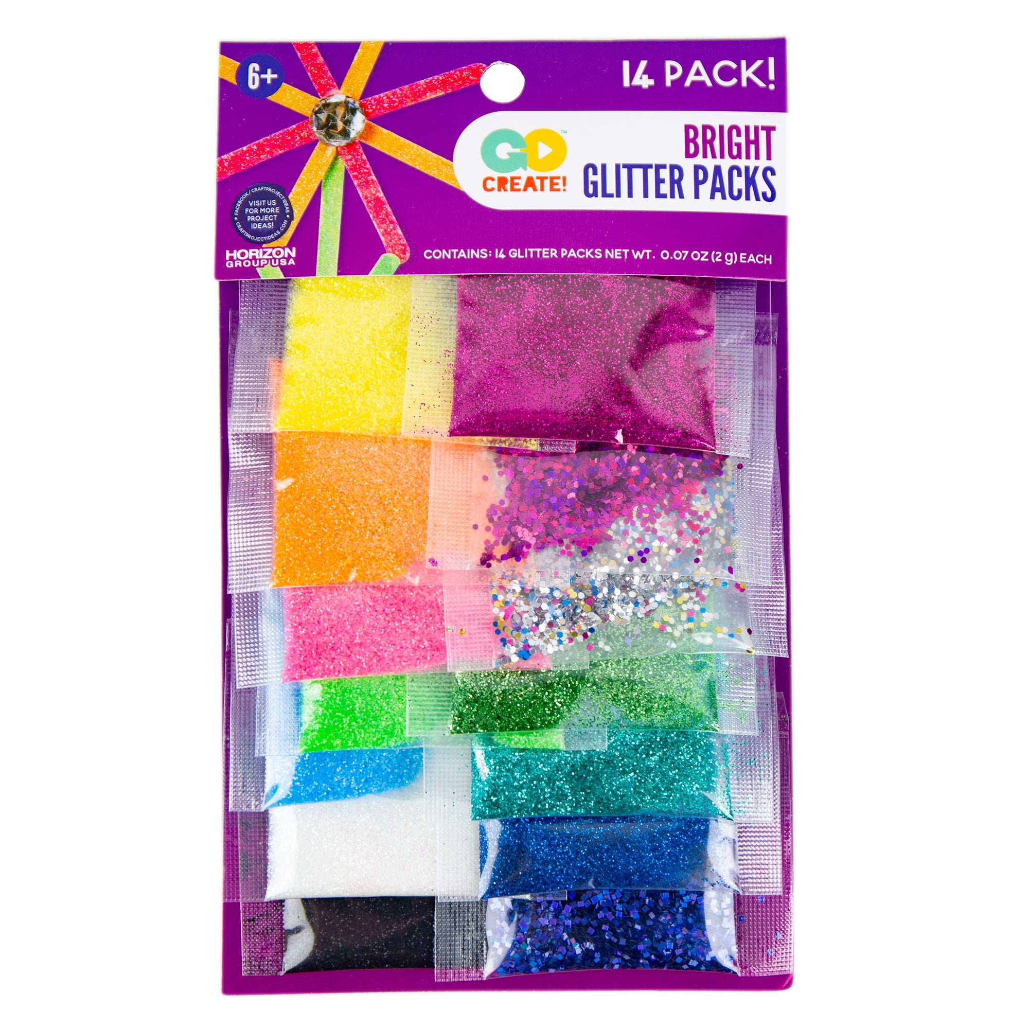 Go Create Bright Glitter Packs, 14 Assorted Glitter Colors