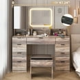 thumbnail image 2 of Ktaxon Large 47.24" Makeup Vanity Table Set with Hidden Storage, 9-Drawer Dressing Table, Bedroom Makeup Table, Gray, 2 of 10
