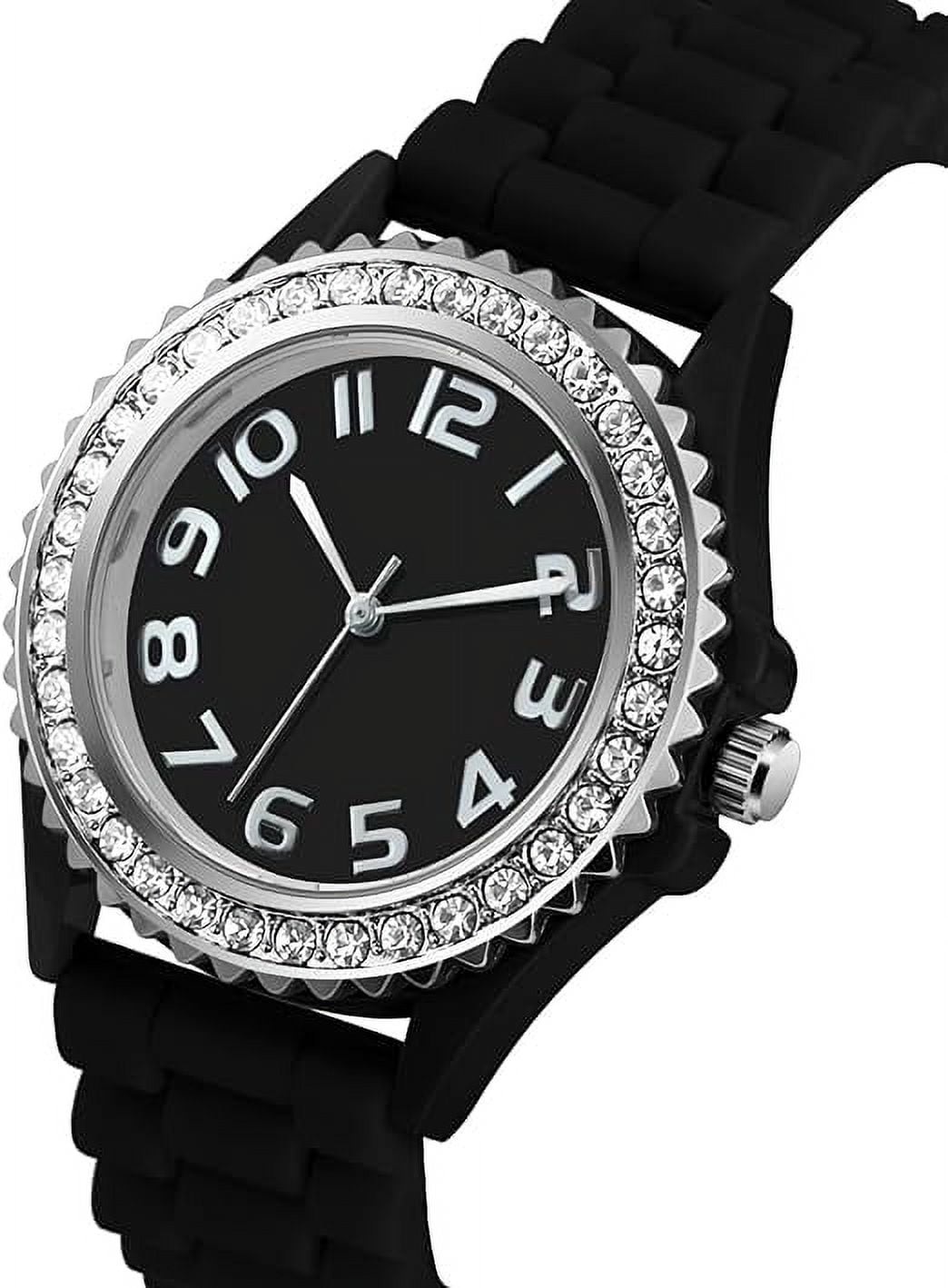 Blekon Christmas Tree Women Watch Crystals Studded Alloy Case Silicone Strap White Dial Santa Claus Analog Watches