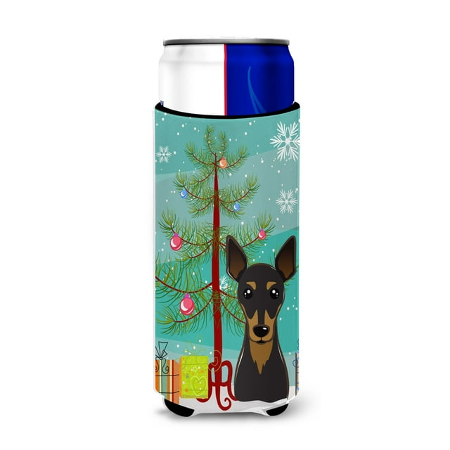 Koozies para latas delgadas Caroline's Treasures Christmas Tree y Min Pin Multicolor BB1612MUK