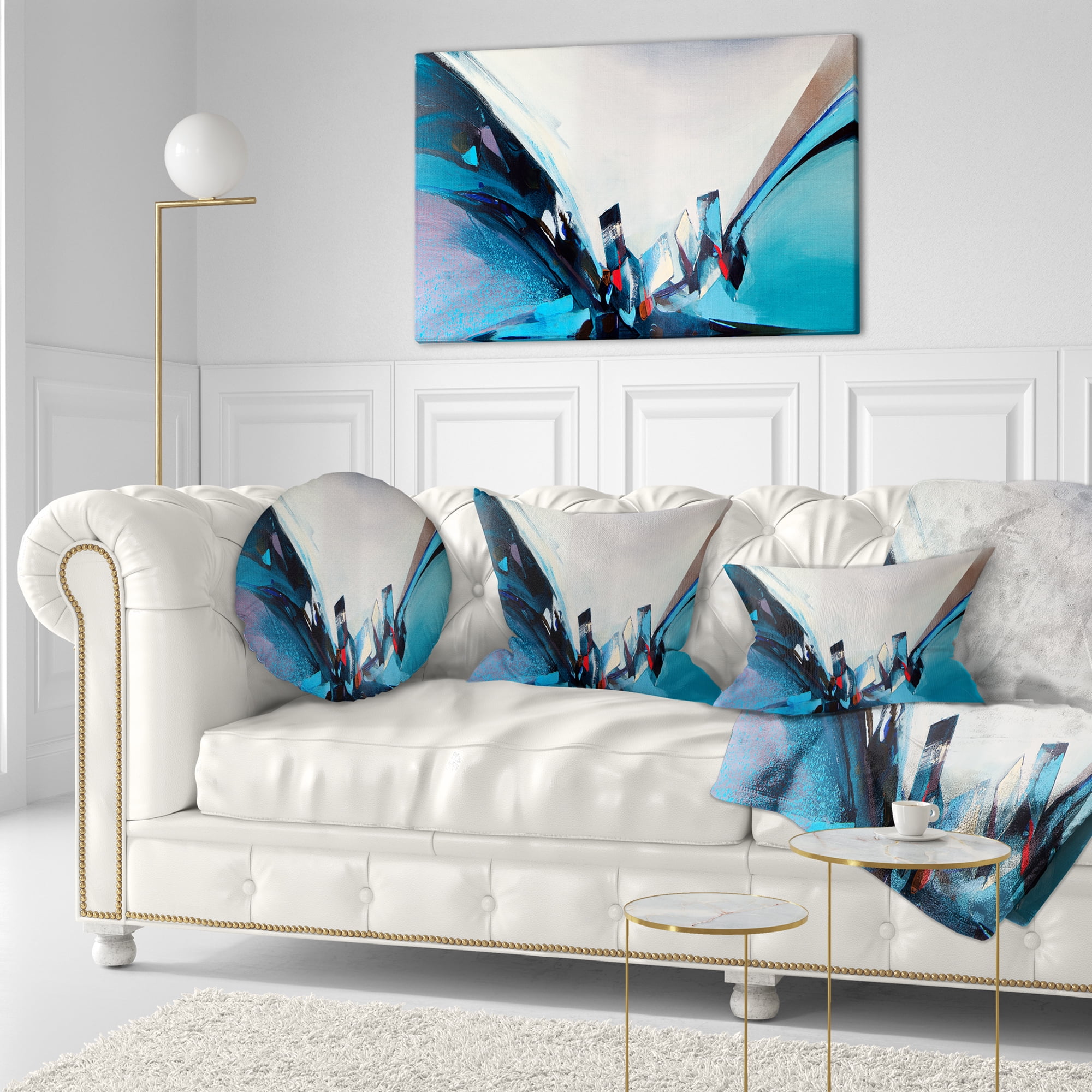 Designart Blue Panoramic Abstract Design - Abstract Throw Pillow - 12x20