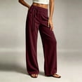 thumbnail image 6 of TEAJOPSUU Wide Leg Pants for Women Comfy Corduroy Drawstring Elastic Waist Palazzo Trousers with Pockets Casual Daily Vacation Pants Burgundy, 6 of 6