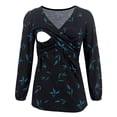 thumbnail image 2 of Odeerbi Maternity Ladies Shirts Blouses Breastfeeding Trendy Flowers Leaf Print 2025 Long Sleeve Clothe Top Sky Blue, 2 of 4