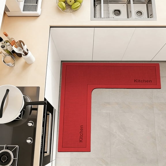Absorbent Kitchen Rugs L-Shaped, Non-Slip Washable Corner Mats, Oil-Proof Floor Carpets for Kitchen Cooking, Living Room, Apartment & Daily Life