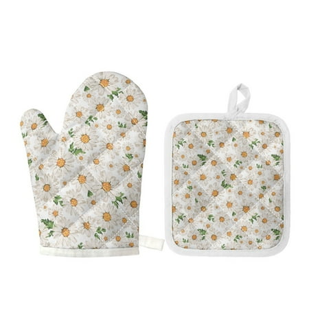 

Vodetik Store Floral Print Oven Mitt & Pot Holder Set 2pcs Flowers Heat Resistant Kitchen Towel