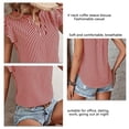 thumbnail image 3 of Ruffle manga corta blusa raya patrón impreso V escote manga corta blusa para mujer dama, 3 of 5