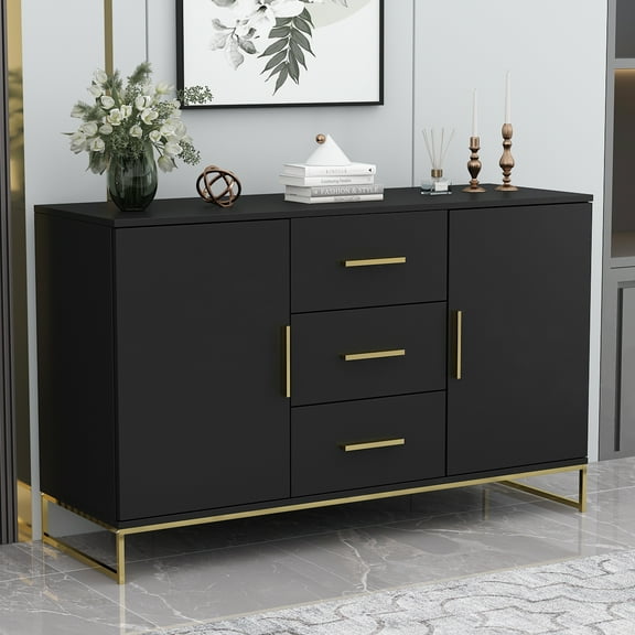 OXYLIFE Kitchen Buffet Sideboard, 47.2" Wide Buffet Cabinet for Living Room Black