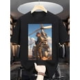 thumbnail image 1 of Men'S Black Cotton Pattern Jazz Style Saxophone Design with Colorful Notes Printed pattern short-sleeved shirt, 1 of 5