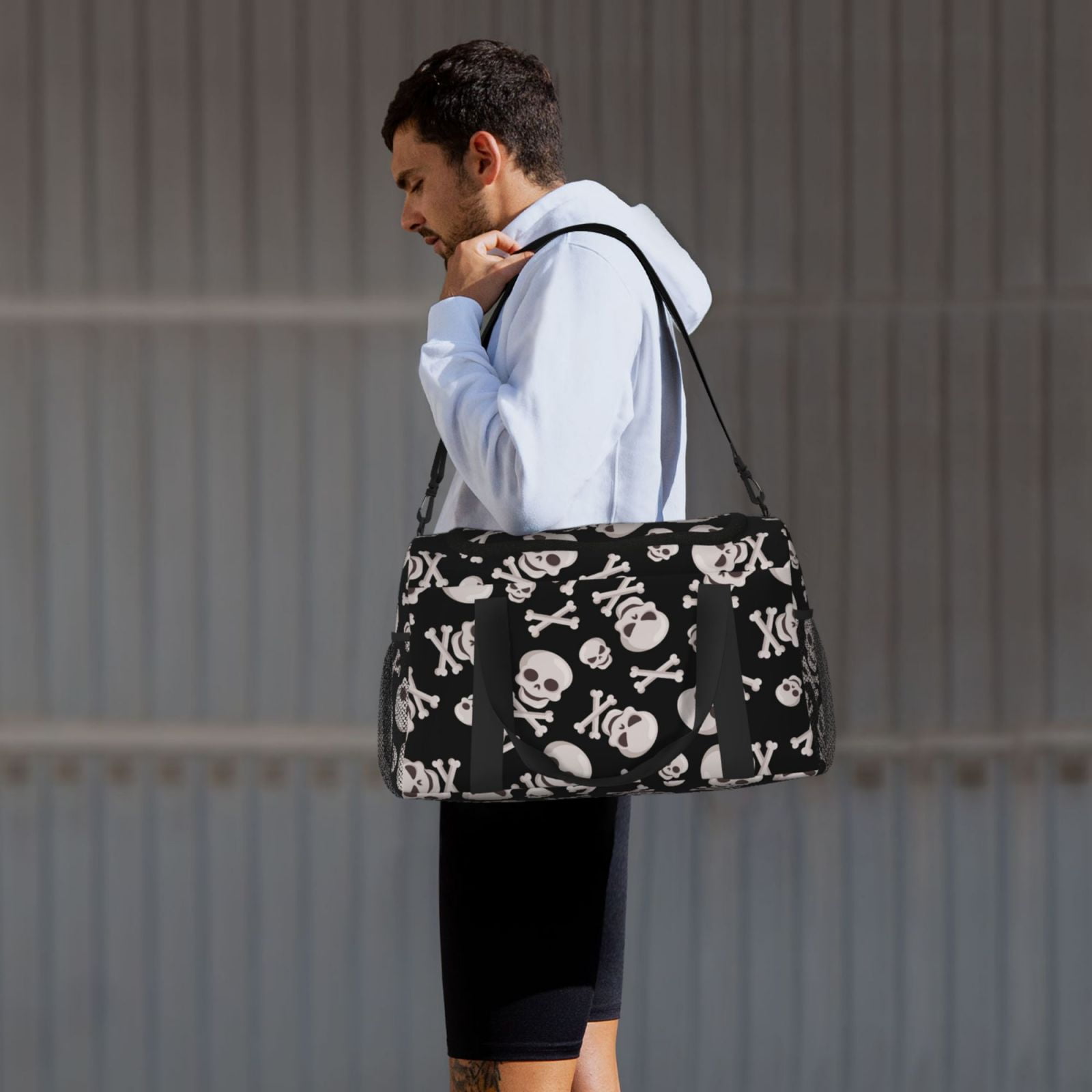 Horeoi black white Skull bone for Travel Duffle Bag with Adjustable Strap - Large Capacity Hand Carry for Gym Sports Outdoor