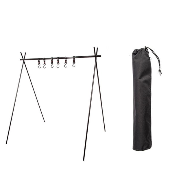 Étagère de Camping Rangement Cintres Support Pliable Outils Multifonctionnels Barbecue Pique-Nique Randonnée Couverts Support de Voyage Noir/l