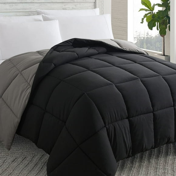 Cosybay Couette Alternative (Noir/gris Full) - Couette Douce Toutes Saisons Taille Full - Insert de Couette avec Onglets de Coin - Hiver Été Chaud Moelleux 82x86 Pouces