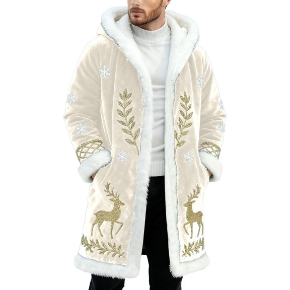 Santa Coat Men Casual Christmas Cardigan Unisex Open Front Hoodies No Zip Cozy Winter Printed Edge Warm Comfortable Outerwear