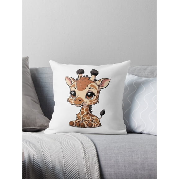 Ryan; Adorable Baby Giraffe Throw Pillow – Cute Cartoon Safari Animal Design for Nursery Decor, 45x45cm Cushion Cover