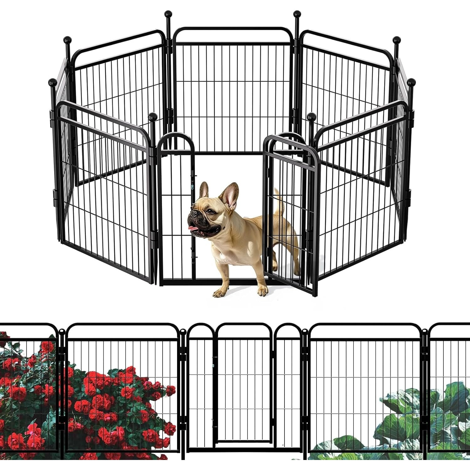 Pet Dog Playpens, 24" H 8 Panels Dog Pen Outdoor/Indoor Dog Fence Exercise Pen for Small/Medium Dogs, Foldable Pet Play Yard Gate with Gravity Automatic Lock, Pet Playpen, Black