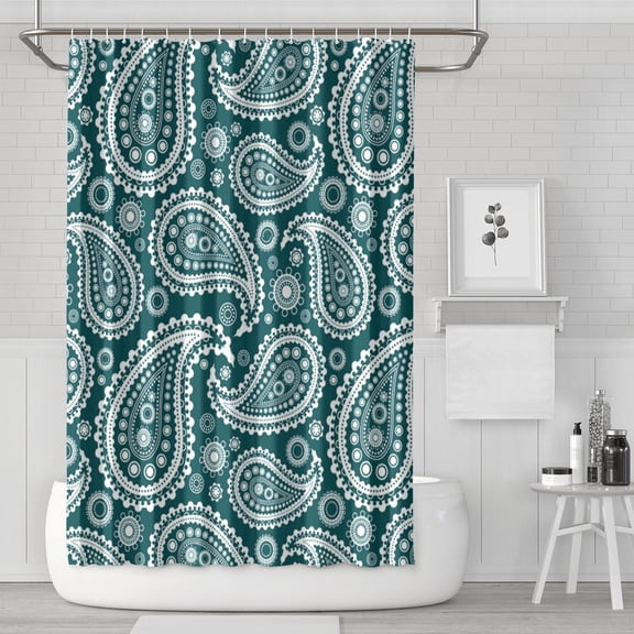 Waterproof Paisley Green Shower Curtain 72x72 Inch Boho Style Polyester Unique Shower Curtain for Bathroom Hotel Home Decor with 12 Plastic Hooks