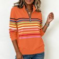 thumbnail image 6 of Women's Pullover Sweatshirt Patchwork Print Quarter Zip Plain Striped Elegant Warm Classic Long Sleeve V Neck Regular Tops Casual Home Work Fall Winter | CSEONE,Orange L, 6 of 8