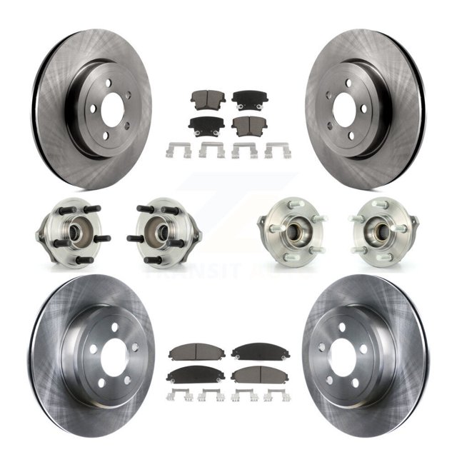 Transit Auto Front Rear Hub Bearings Assembly Disc Brake Rotors and Ceramic Pads Kit (10Pc) for Car Chrysler 300 Dodge Charger Magnum - Left Right Side (Driver Passenger) KBB-119254