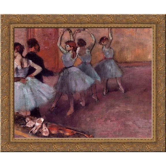 Dancers in Light Blue (Rehearsing in the Dance Studio) 24x20 Gold Ornate Wood Framed Canvas Art by Edgar Degas