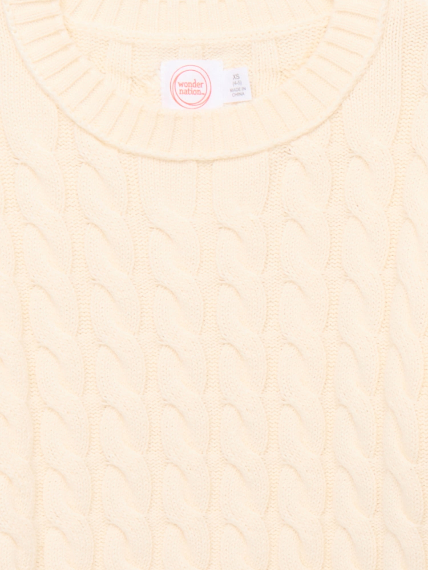 Wonder Nation Girls' Cropped Cotton Cable Knit Sweater, Sizes 4-18
