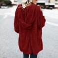 thumbnail image 6 of Women Hooded Cardigan Fuzzy Jacket Winter Open Front Fleece Coat Outwear with Pockets Red 3XL, 6 of 7