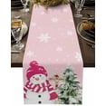 thumbnail image 5 of Pink Xmas Snowman Christmas Tree Table Runner 13x90in Non-Slip Cotton Linen Table Runners, Winter Snowflake Seamless Dresser Scarves TableRunner for Dinner Kitchen Dining Wedding Party, 5 of 9