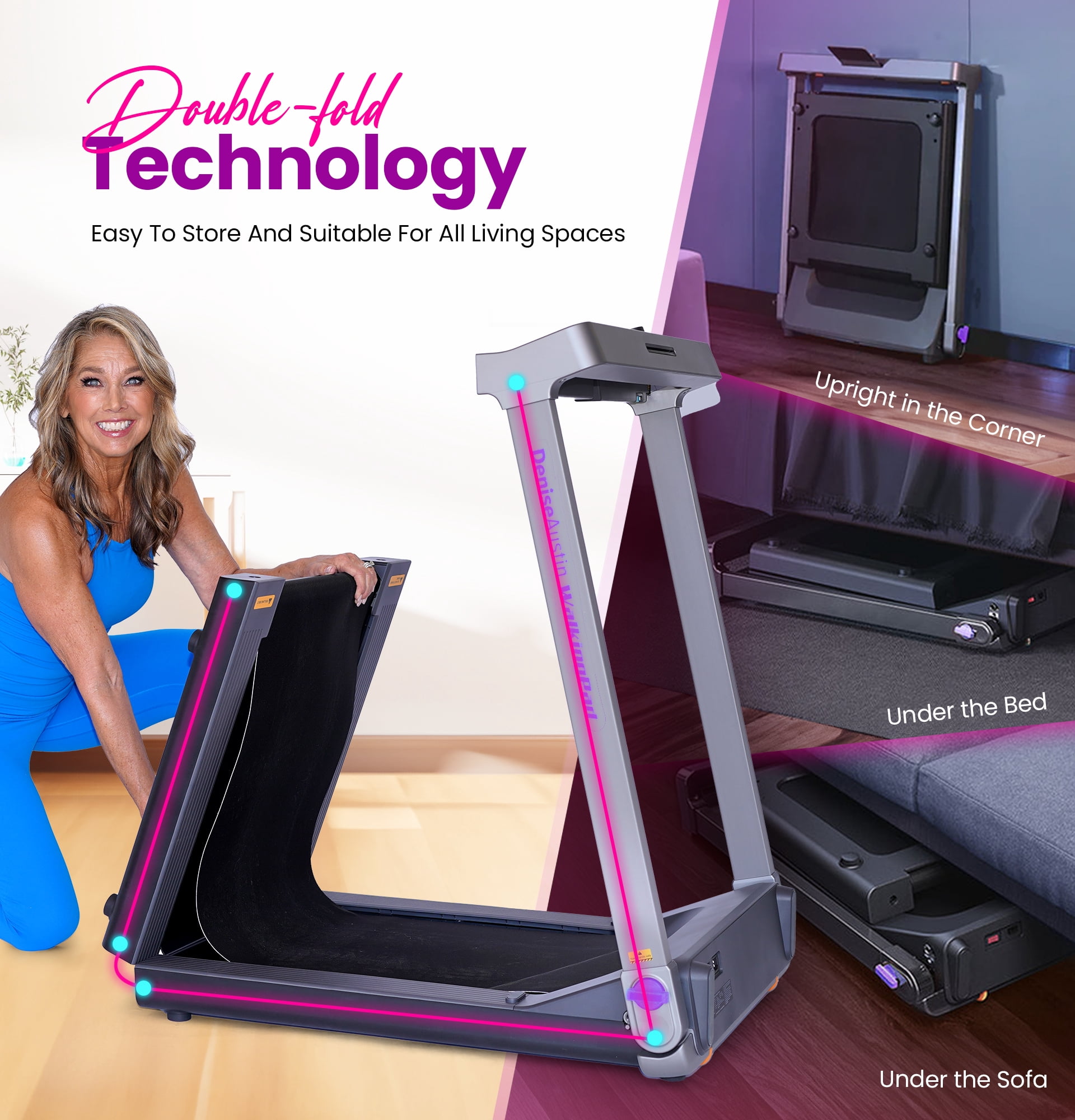 WalkingPad Denise Austin Collapsible Double Fold Treadmill, Purple