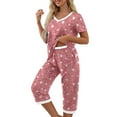 thumbnail image 4 of Aobny Capri 2025 Pajamas for Women's Casual Pink Sleepwear Sets Cropped V-Neck Stars Womens Pjs, 4 of 9