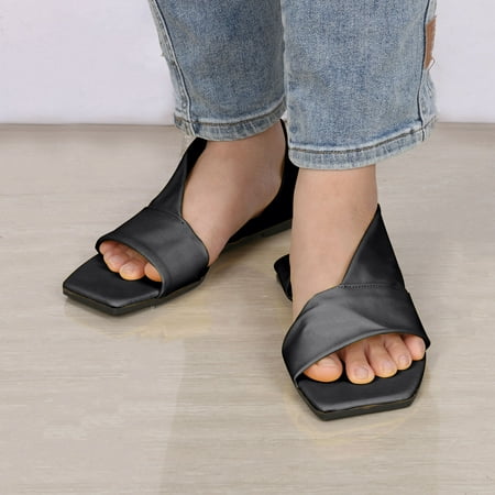 

EQWLJWE Fashionable Non-slip Casual Big Bag Heel Beach Flat Side Empty Ladies Open Toe Sandals Women s Sandals Holiday Clearance