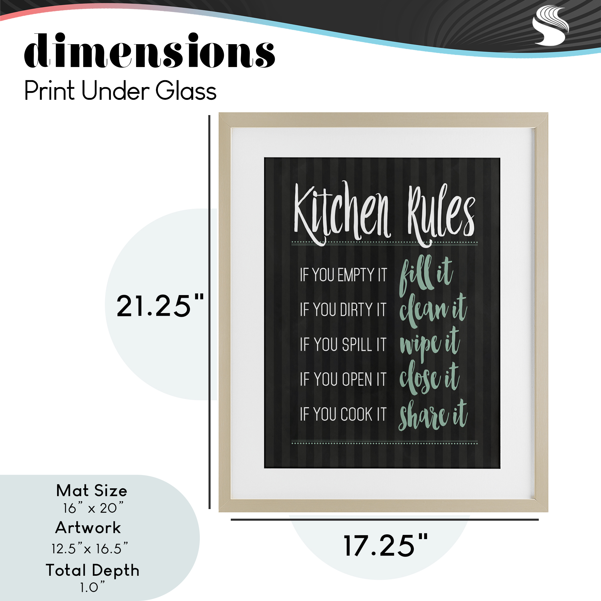 Kitchen Rules Black & Green Birch Framed Print Under Glass, design by Lettered and Lined
