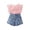 Pink, variant on KYAIGUO 1-6Y Toddler Baby Girls Demin Shorts Set 2PCS Summer Sleeveless Ruffle Shirt Tops Jeans Shorts Set Outfits
