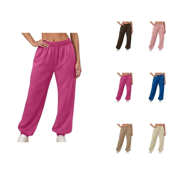 Joggers for Women Fall Winter Lined Elastic High Waist Straight Leg Relaxed Fit Jogger Sweatpants with Pockets