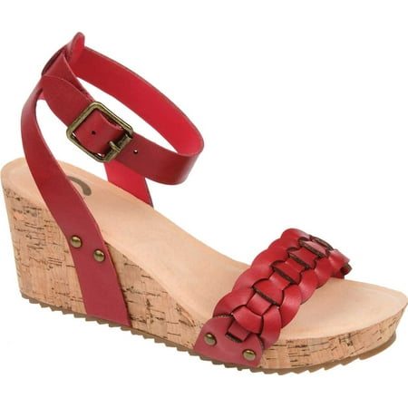 

Women s Journee Collection Brynklee Ankle Strap Wedge Sandal Red Faux Leather 9 M