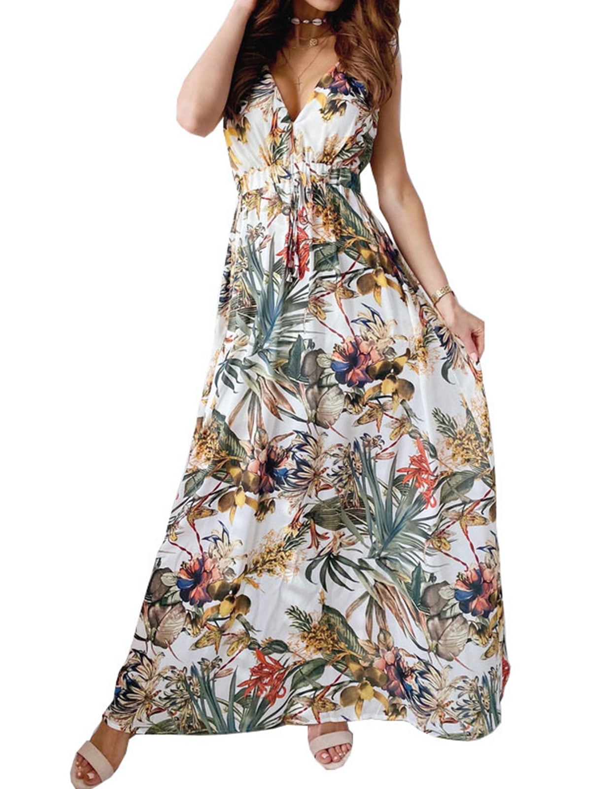 Summer Dresses for Women Plus Size Sleeveless Tropical Print Sun ...