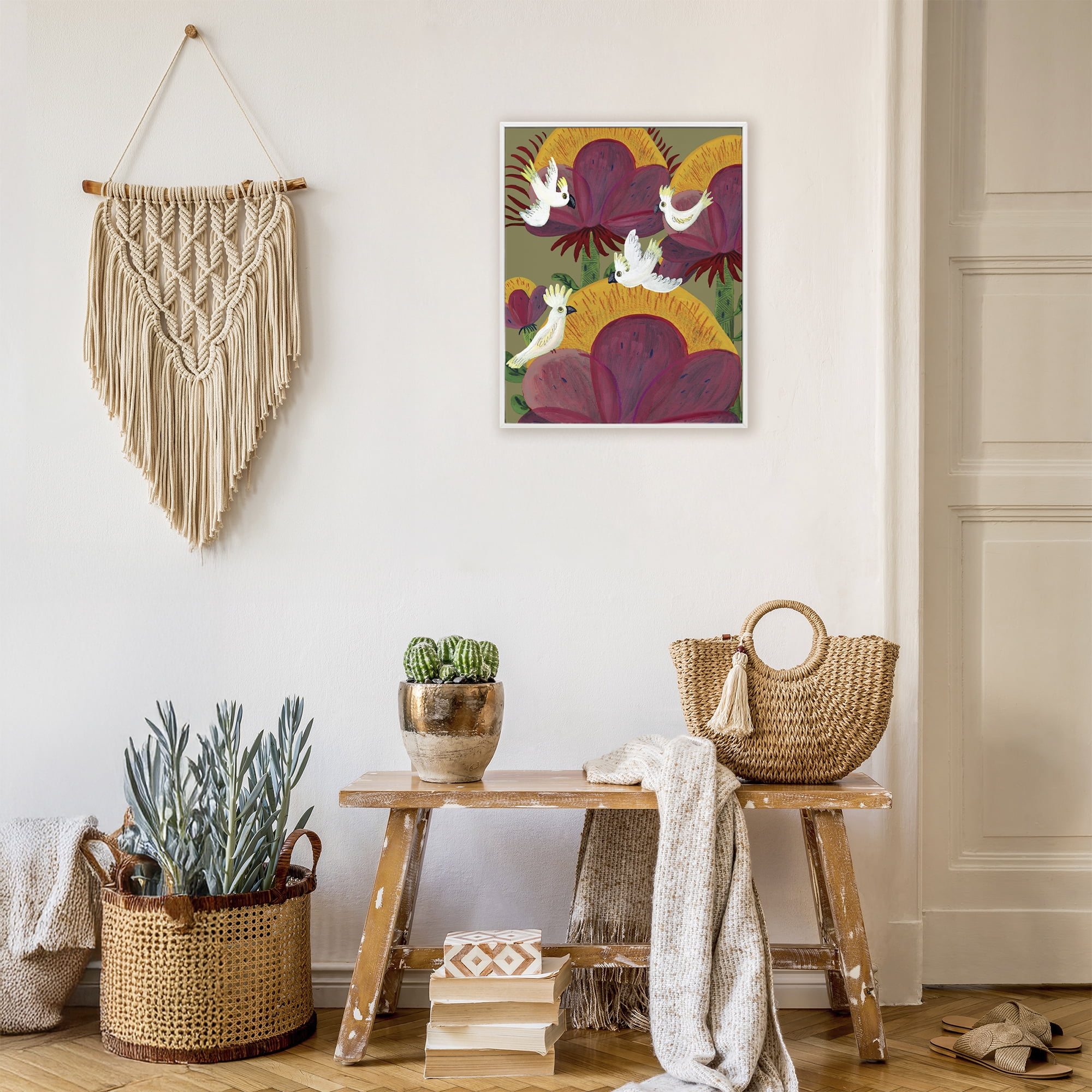Stupell Industries Tropical Cockatoos & Plants White Framed Giclee Art, design by Kay Widdowson
