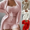 thumbnail image 2 of comerut 3 Pcs/Set Women Pajamas Set Solid Color Short Tops Warm Long Coat Coat Tops Pants Suit Women Clothing, 2 of 7