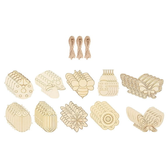 WORGEOUS 60 Sets Wood Cutouts Craft Wooden Slices Unpainted Wood Slices DIY Cutouts Pendant