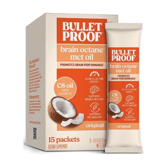 Bulletproof Brain Octane C8 MCT Oil Go Packs, Keto and Paleo Friendly, 15 Count.